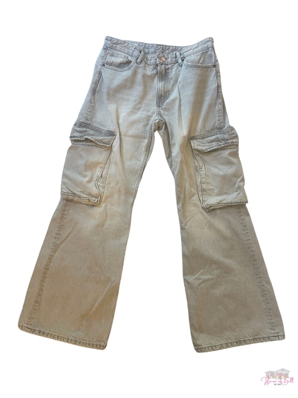 Zara High Rise Wide Leg Cargo Jeans Tan Beige Wash Size 8 / EUR 40
